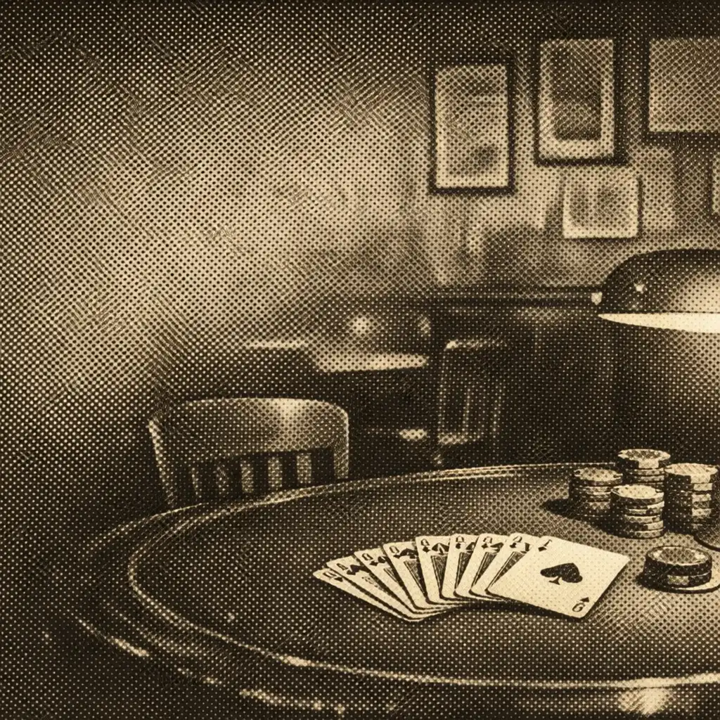 Stół pokerowy w Supper Bistro z zielonym suknem, kartami i mosiężną lampą